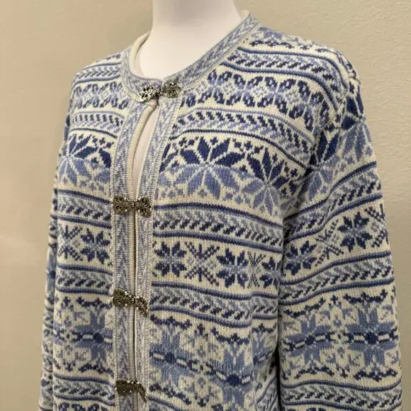 Croft Barrow Nordic Fair Isle Cardigan Blue White XL Snow Ski Grandmacore Cabin - Picture 5 of 9